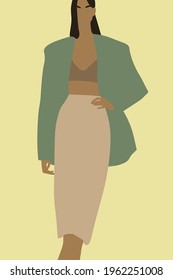 Young stylish woman. Fashion illustration in minimalistic style. Vector