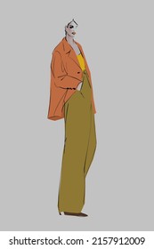 Young stylish woman. Fashion illustration in sketch style. Vector