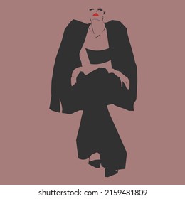 Young stylish woman in pantsuit. Fashion illustration. Vector