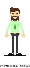 Young successful bearded businessman isolated on white background vector illustration. People personage in flat design.