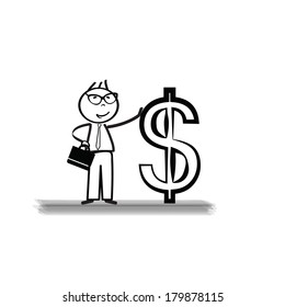 Young and successful businessman cartoon with dollar sign 