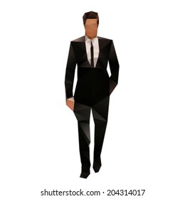 Young successful businessman in suite lowpoly illustration