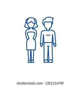 Young successful couple, man and woman line icon concept. Young successful couple, man and woman flat  vector symbol, sign, outline illustration.