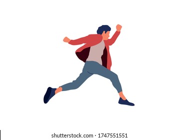 Young successful funny guy jumping up vector illustration. Boy jumps.  Man jumps. Businessmen jumps. Successful man. 