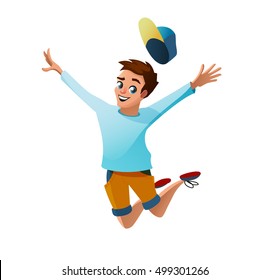 Young successful funny guy jumping up vector illustration. Boy jumps. Man jumps. Man jumps. Man jumps. Businessmen jumps. Successful man. Successful man.Successful man. 