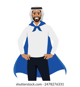 Young Successful Super man. Middle eastern man. Flat vector illustration isolated on white background