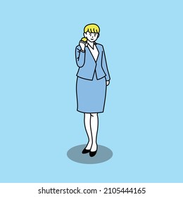 A young suit woman in a guts pose, full body