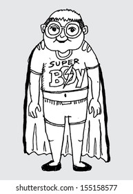 Young super hero boy cartoon and vector character
