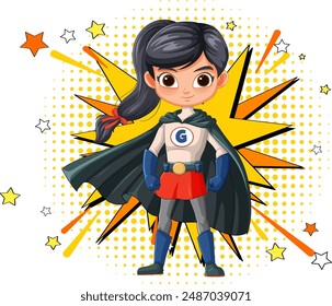 Young superhero girl with cape and gloves