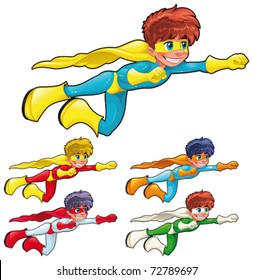 Young superheroes. Funny cartoon and vector characters. Isolated objects