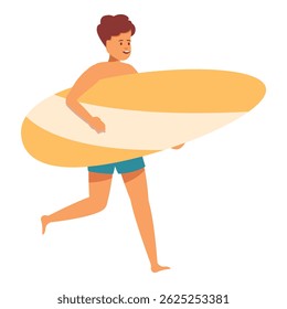 Young surfer running, holding his surfboard, rushing to surf, summer vacation vibes