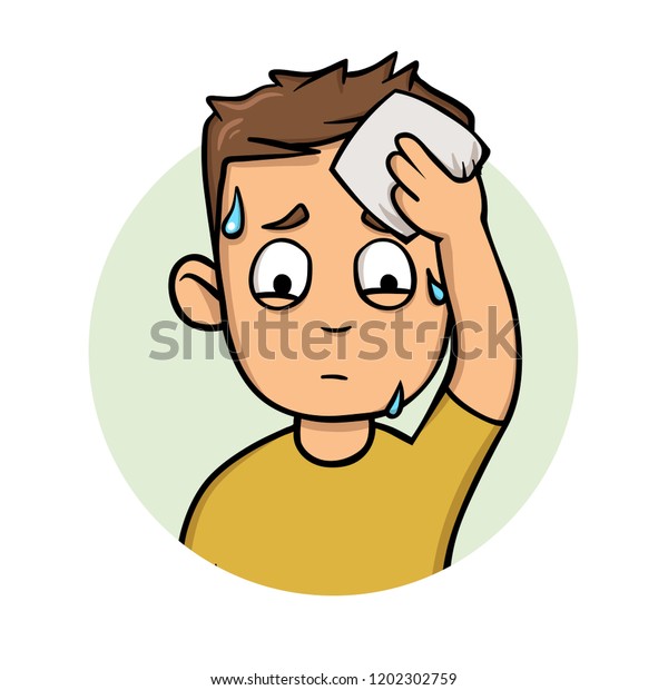 Young Sweating Man Wipes His Forehead Stock Vector (royalty Free 