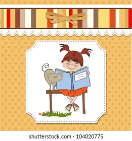 young sweet girl reading a book