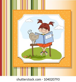 young sweet girl reading a book