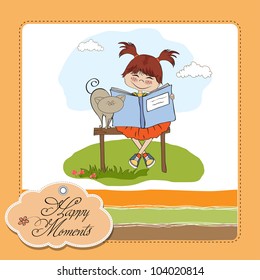 young sweet girl reading a book