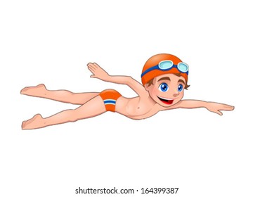 Young swimmer. Funny cartoon and vector isolated character.