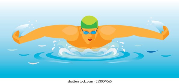 Young swimmer swimming butterfly stroke