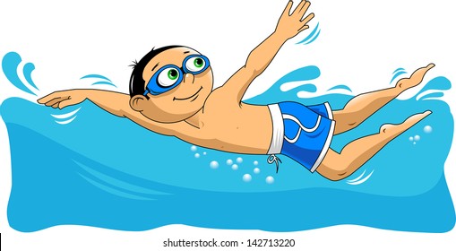 young swimmer takes part in competitions, illustration, vector