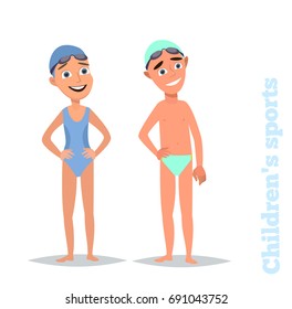 Young swimmers .Kids sport. Vector illustration in flat style.