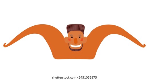 Joven nadador con barba linda ilustración de personaje de dibujos animados. Diseño plano dibujado a mano, Vector aislado. Vacaciones de verano, actividades al aire libre, actividades en la playa, fiesta en la piscina, elemento de temporada