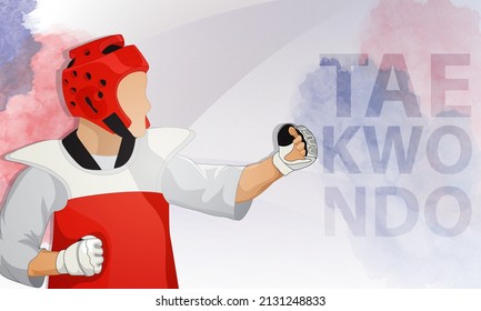 Der junge taekwondo-Kampfsportler trägt einen Schutzanzug, Helm und Handschuhe. Taekwondo vtf