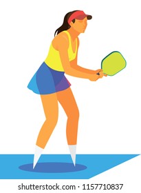 young tall slender girl is a player in the pickleball on the sports field