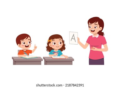 young teacher explain to student about letter