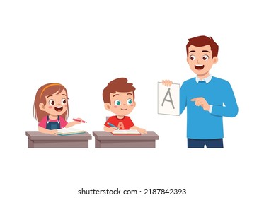 young teacher explain to student about letter