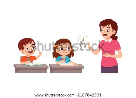 young teacher explain to student about letter
