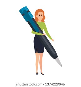 young teacher female with pen character