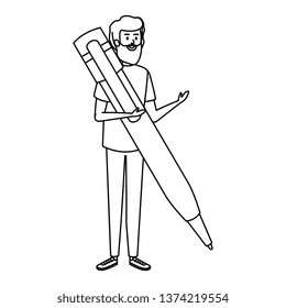 young teacher male with big pen character