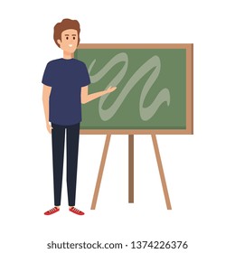 young teacher male with chalkboard character