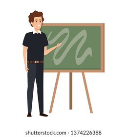 young teacher male with chalkboard character