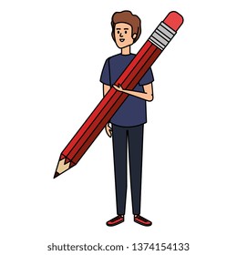 young teacher with pencil character