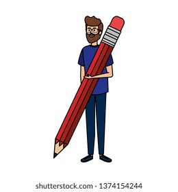 young teacher with pencil character