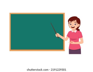 young teacher woman explain in front of class