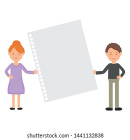 young teachers couple with notebook sheet