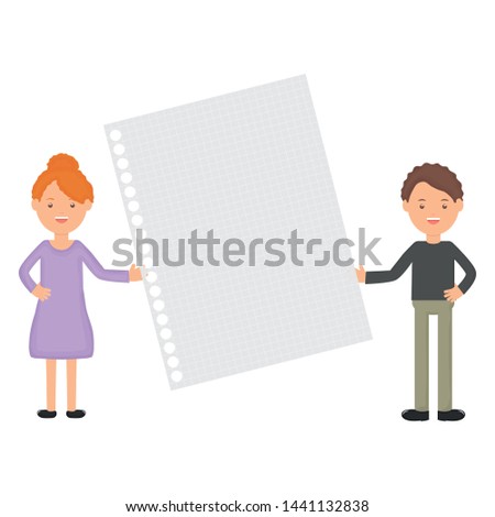 young teachers couple with notebook sheet