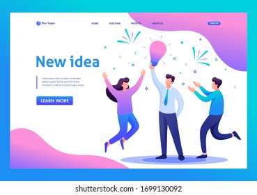 Young team Creates a new idea, teamwork. Flat 2D character. Landing page concepts and web design