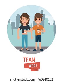 Young teamwork cartoon