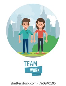 Young teamwork cartoon