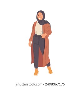 Young teen Arabic girl cartoon character demonstrating casual fashion style in oriental tradition