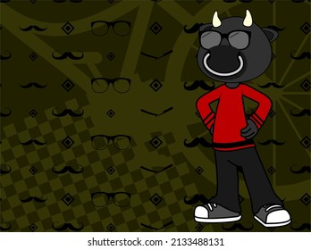 young teen bull cartoon hipster style background illustration in vector format