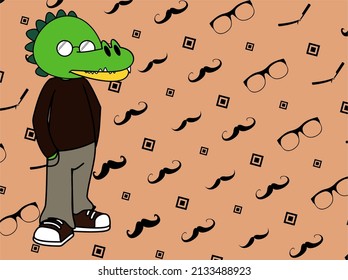 young teen crocodile cartoon hipster style background illustration in vector format