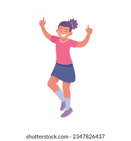 Young Teen Girl Dancing to Music Moving Body Vector Illustration