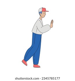 Young Teen Man in Cap Giving High Five Hand Gesture Vector Illustration