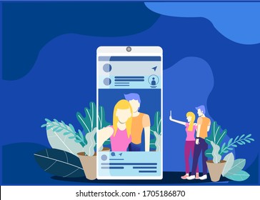 Young teen selfie. social network using smartphone modern technologies.