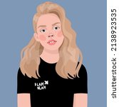 a young teenage blonde girl in a black T-shirt. Avatar for a social network. Vector fashion illustration isolated on background. Portrait