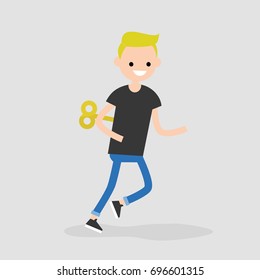 Young teenage character with a clockwork mechanism. Efficiency conceptual illustration. Flat editable vector illustration, clip art