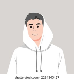 Eine junge Jugendfigur mit kurzer Frisur und weißer Hoodie-flacher Vektorgrafik